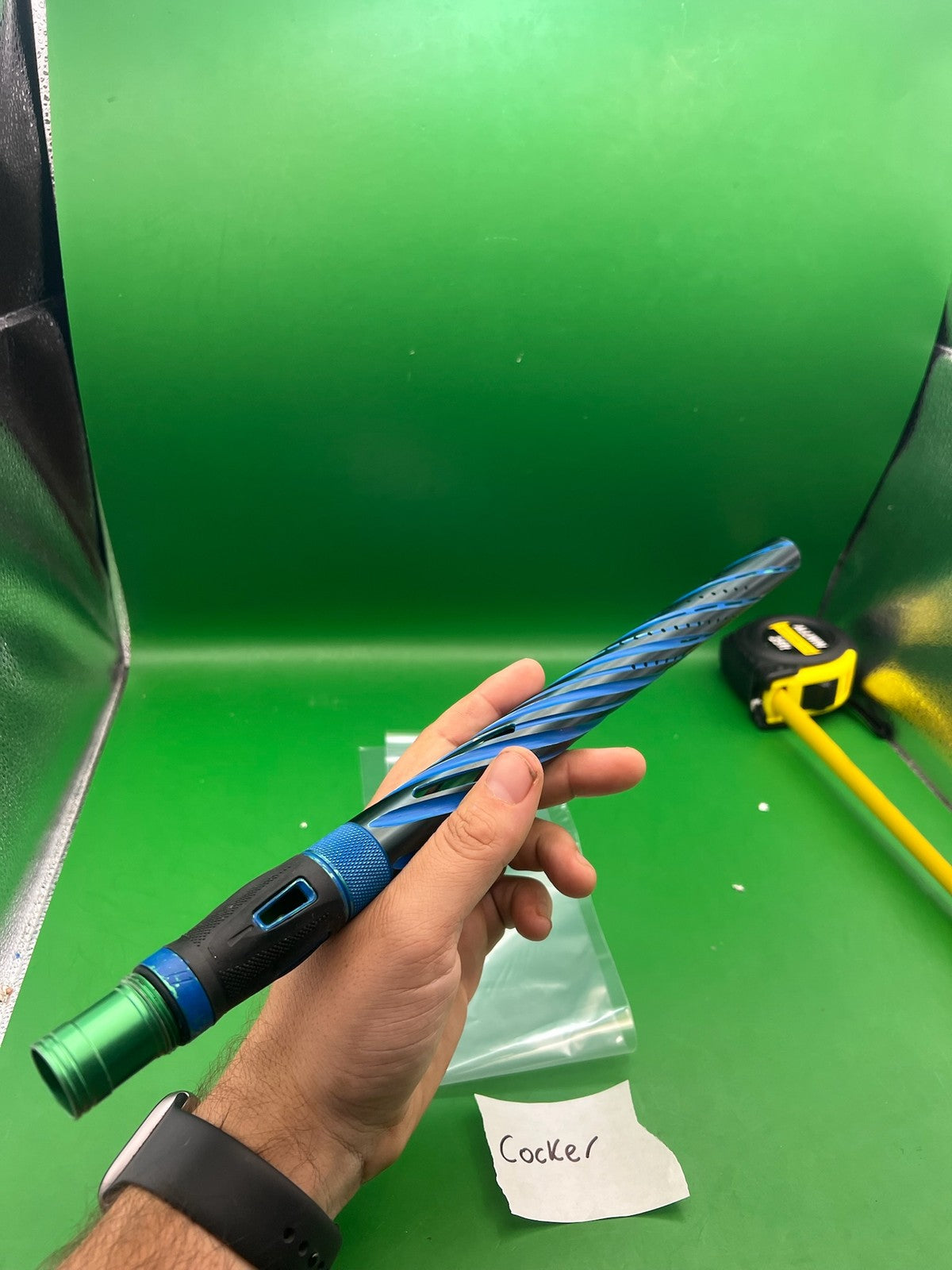 Autococker 14 inch Lazr Barrel - used paintball barrel - black/blue