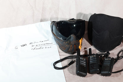 Push Paintball Mask Orange Black With Retevis Two Way Radio Set Case Bundle