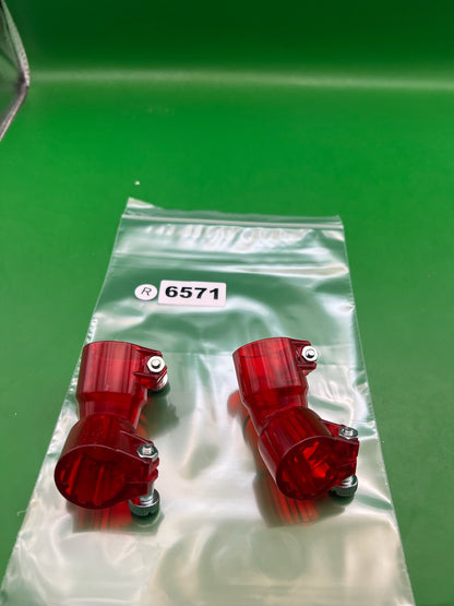 Pair of Two Red Paintball Right Feed Elbows - used paintball feed elbow - red