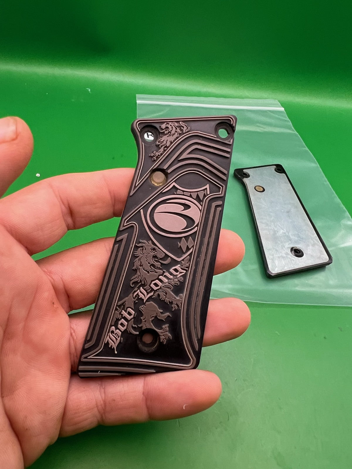 Bob Long Marq LED Grip Panels Black Aluminum Engraved Lion Logo
