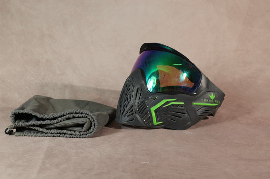 Bunker Kings CMD Paintball Mask Black Green Mirror Lens With Soft Bag