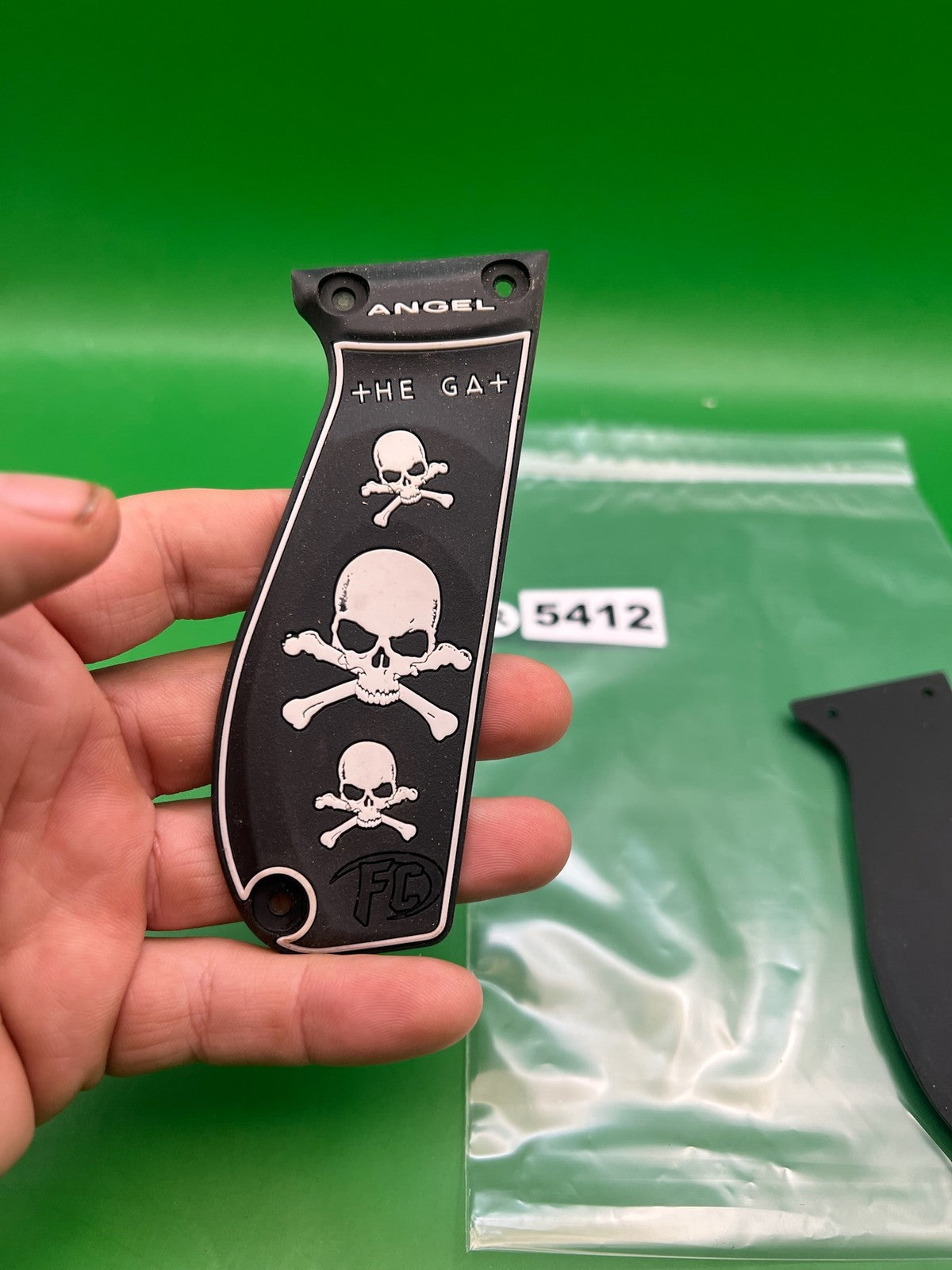 WDP Angel The Gat Skull Crossbones Grip Panels Black FC Logo Pair
