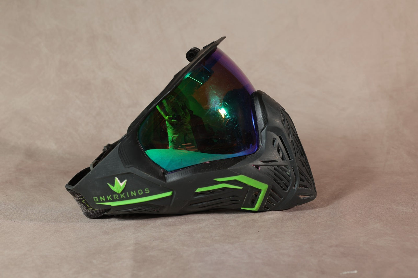 Bunker Kings CMD Paintball Mask Black Green Mirror Lens With Soft Bag