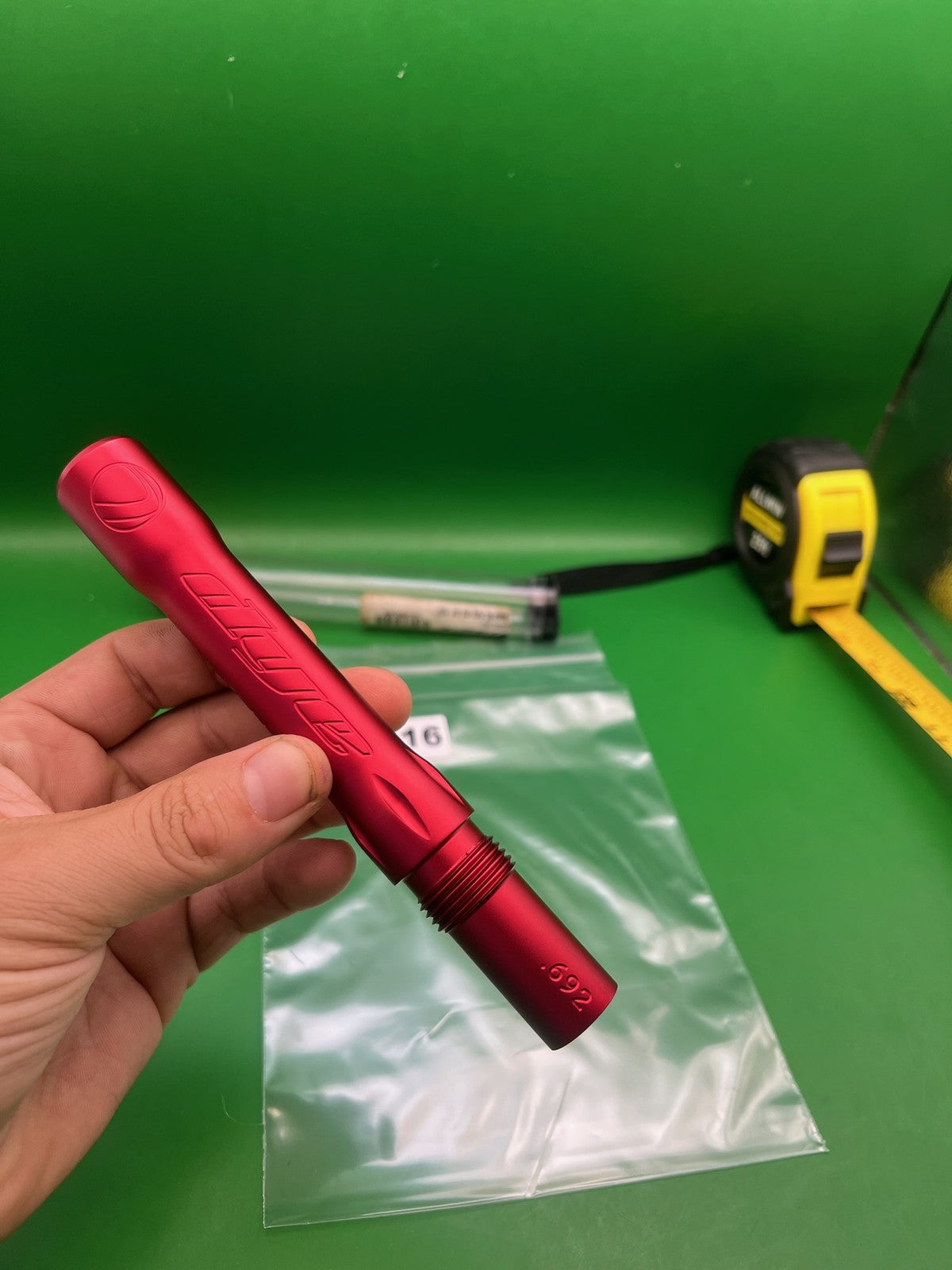 Dye Ultralite Barrel Back Red .692 Angel Threaded - used paintball barrel back - red anno