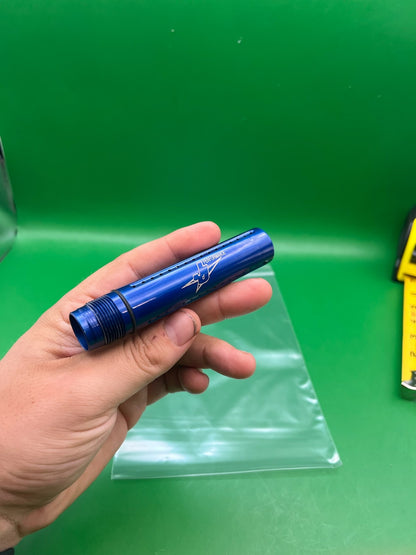 J&amp;J Performance Barrel Back Blue Autococker 4.5" - used paintball barrel back - blue anno