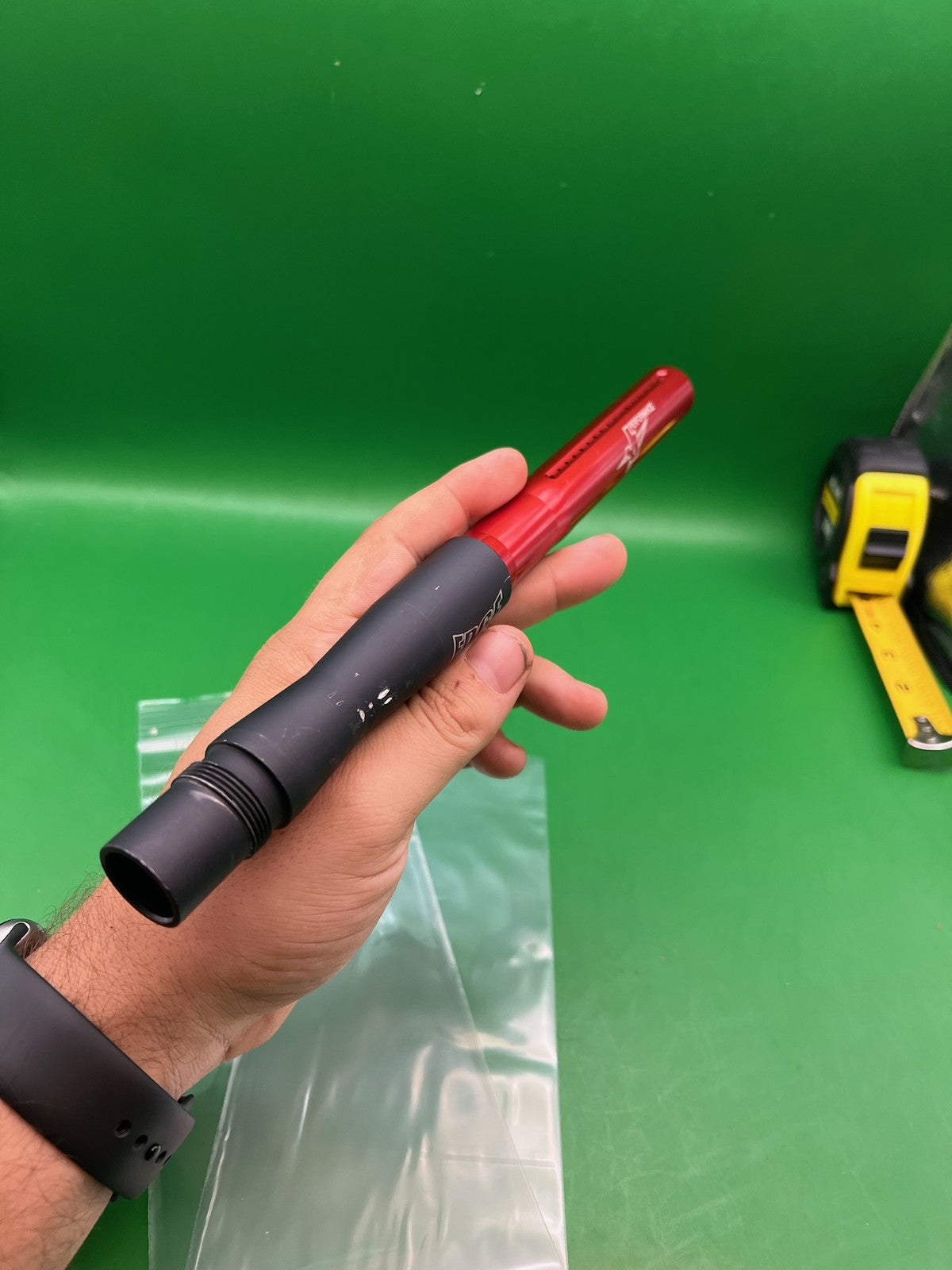 Autococker J&amp;J Edge Barrel .682 - used paintball barrel two-piece set - black/red anno