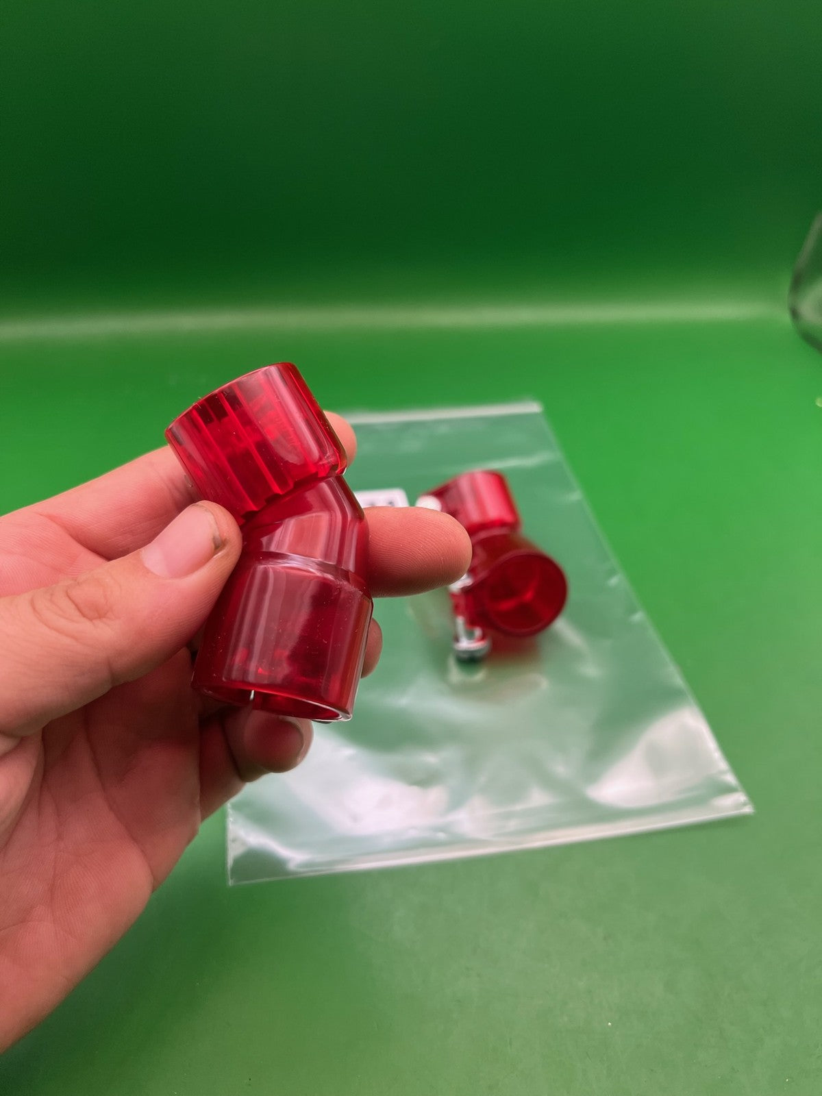 Pair of Two Red Paintball Right Feed Elbows - used paintball feed elbow - red