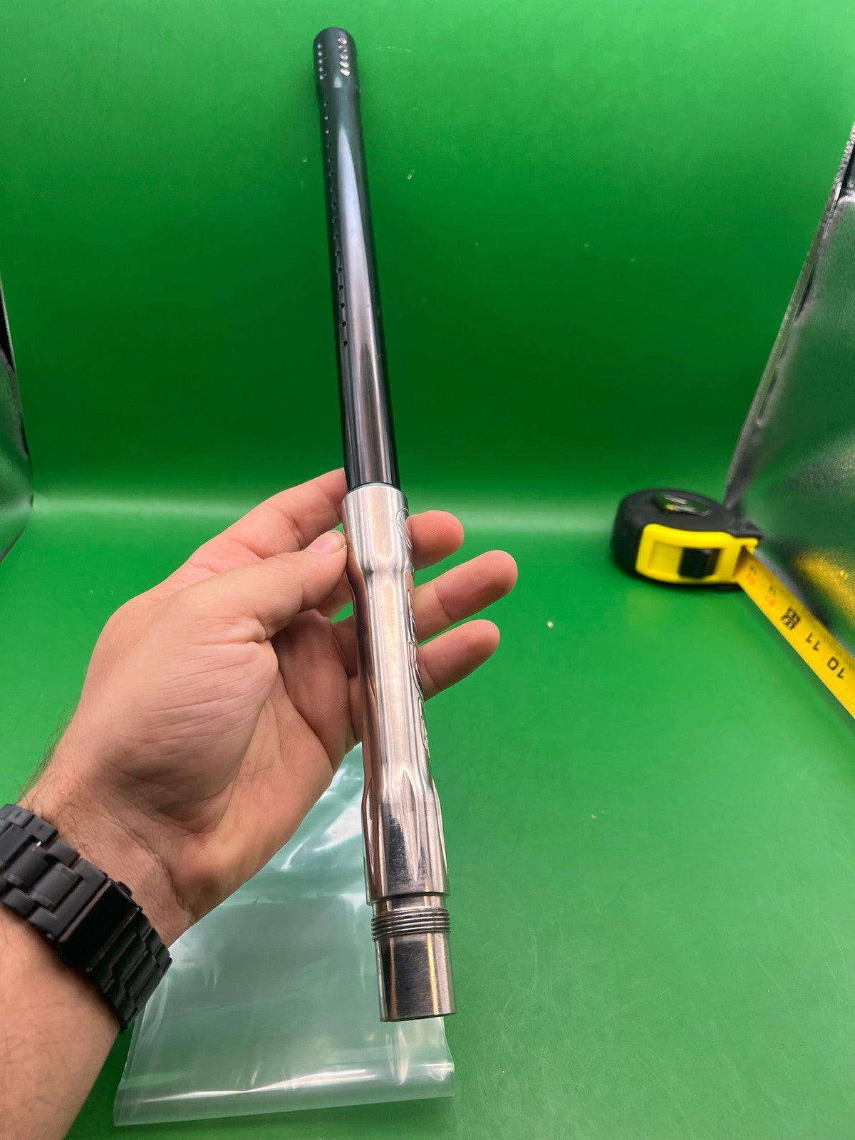 Autococker Dye Broomstick Barrel 18" .681 Black Chrome - used paintball barrel - black/silver