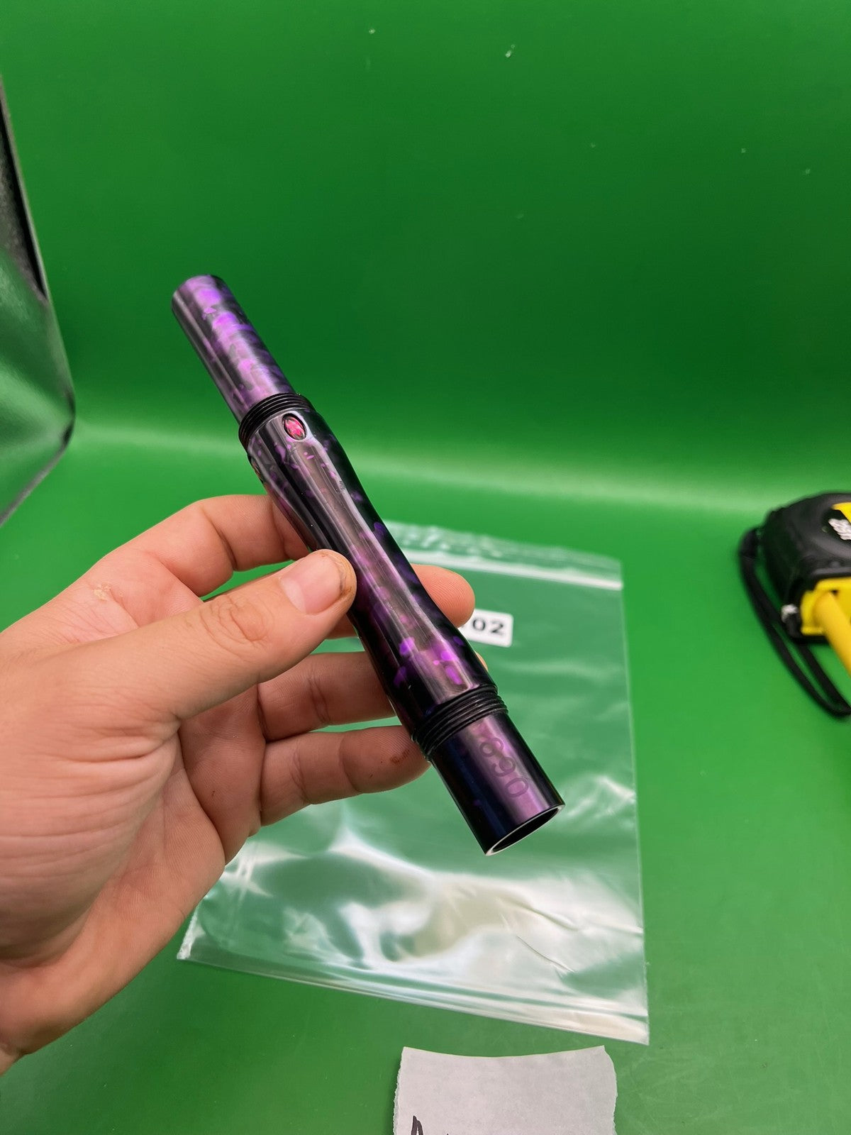 Empire Autococker Back - used paintball barrel back - purple/black splash anno