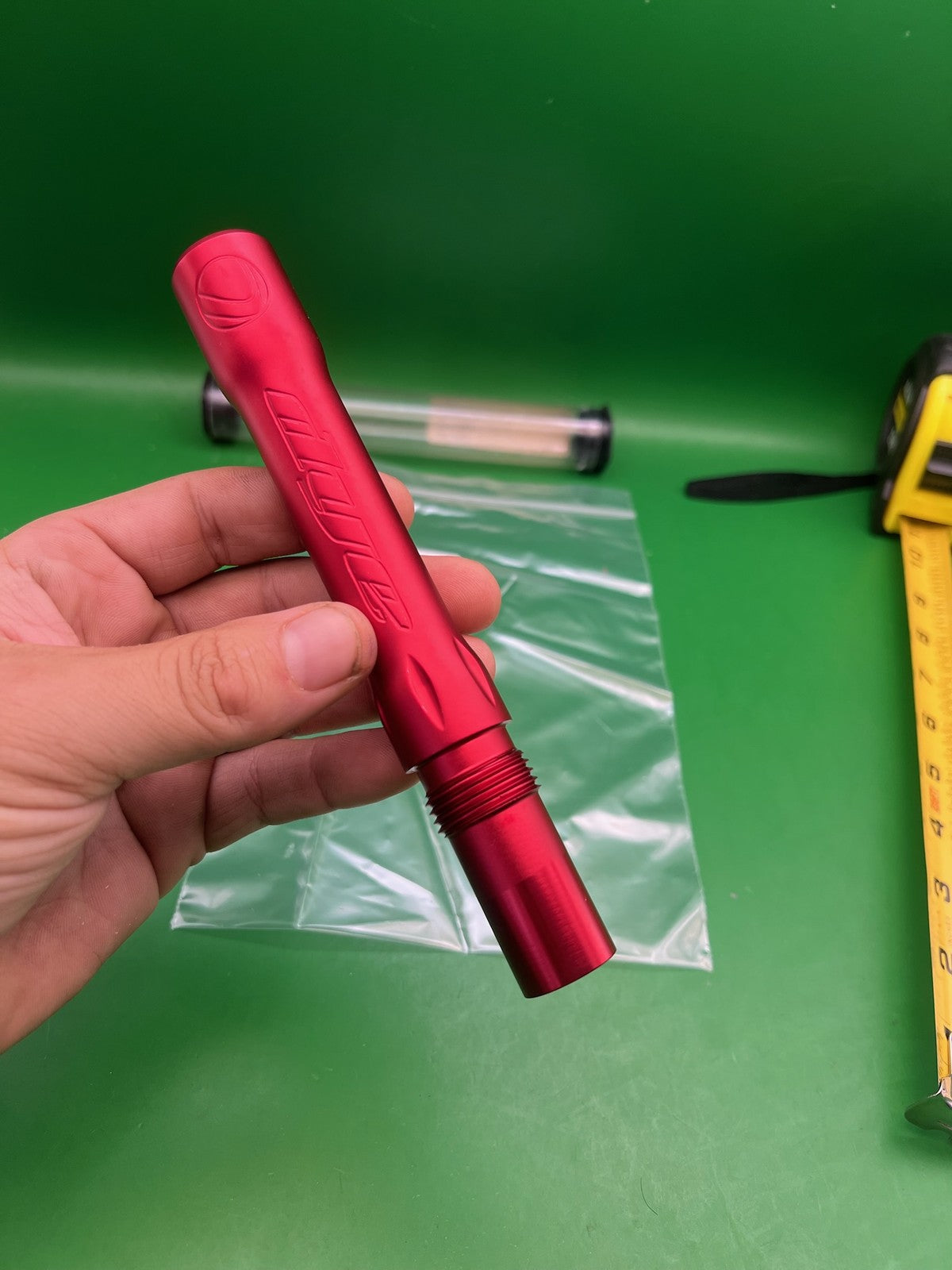 Dye Ultralite Barrel Back Red .689 Angel Threaded - used paintball barrel back - red anno