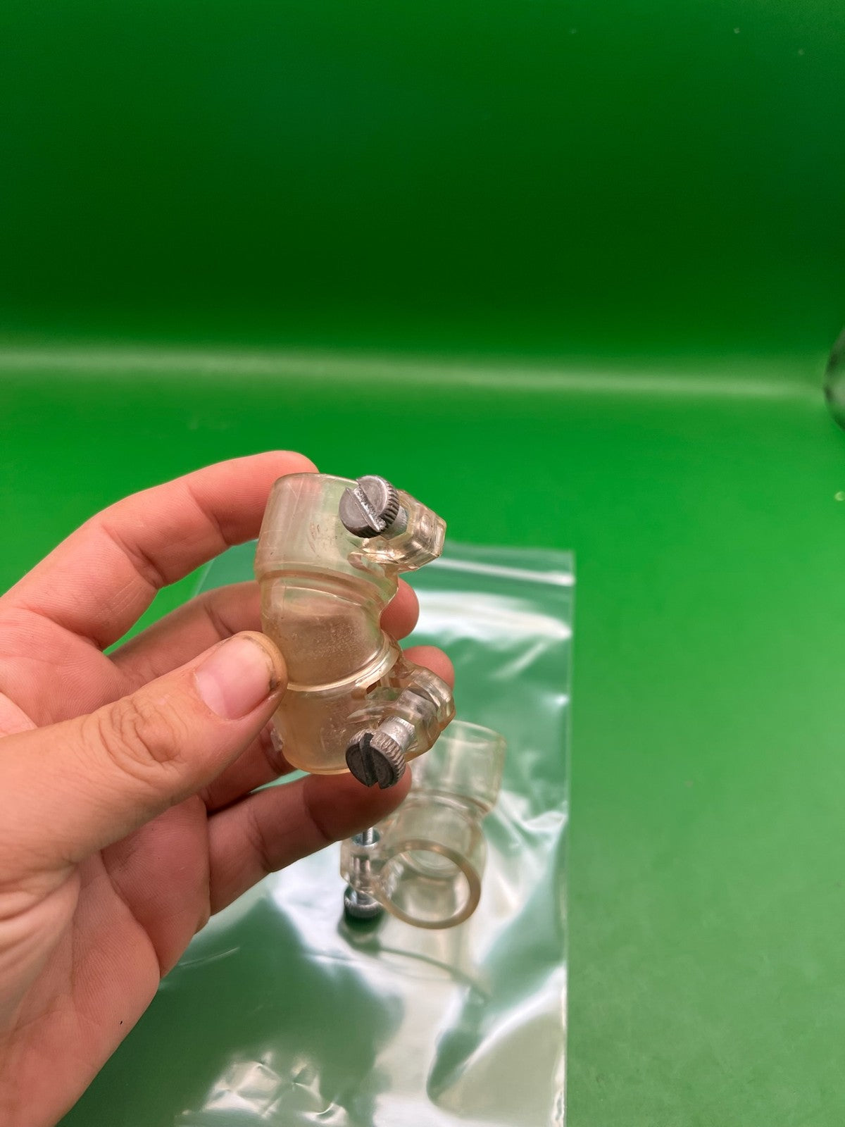 Pair of Two Clear Paintball Right Feed Elbows - used paintball feed elbow - clear