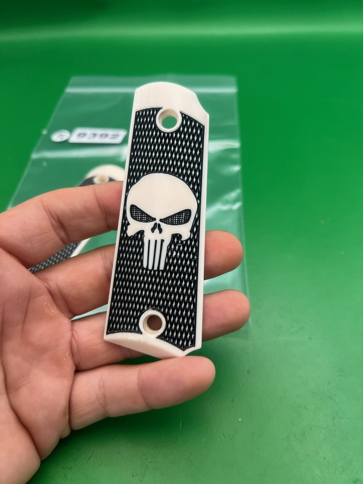 Punisher 1911 45 Full Size Skull Grip Panels Black White Ambi Cut Pair