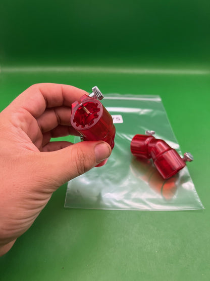 Pair of Two Red Paintball Right Feed Elbows - used paintball feed elbow - red