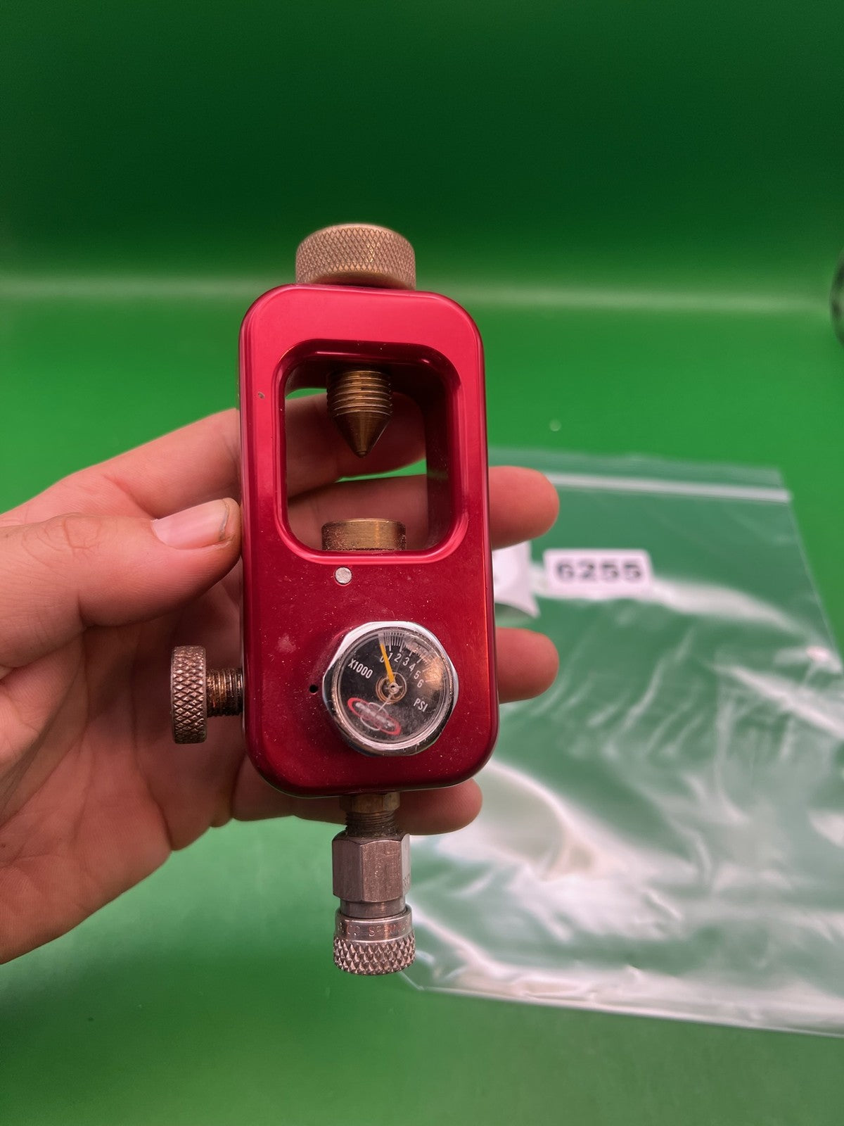 Bulldog Red Scuba Tank Adapter with Gauge Red - used paintball scuba tank adapter / fill station - red