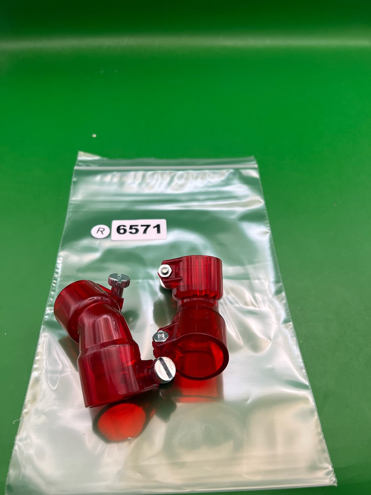 Pair of Two Red Paintball Right Feed Elbows - used paintball feed elbow - red