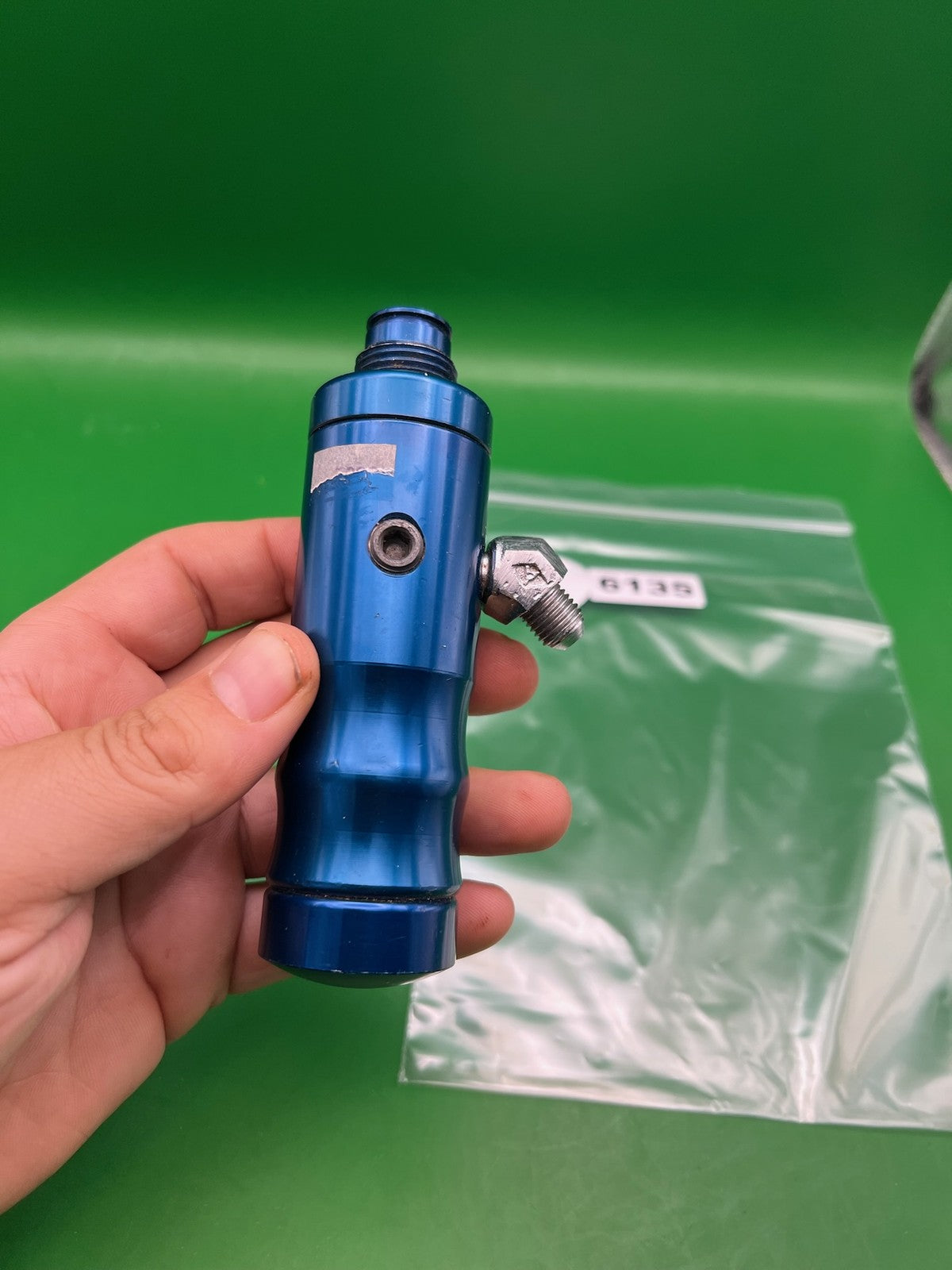 Paintball Inline Gas Through Blue with Fitting - used paintball inline regulator / gas-through foregrip - blue anno