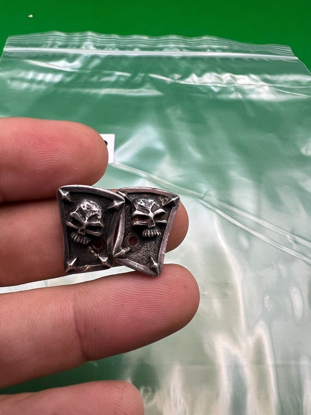 Steel Flame Bob Long G6R Intimidator Eye Covers Pair .925 Silver Skull