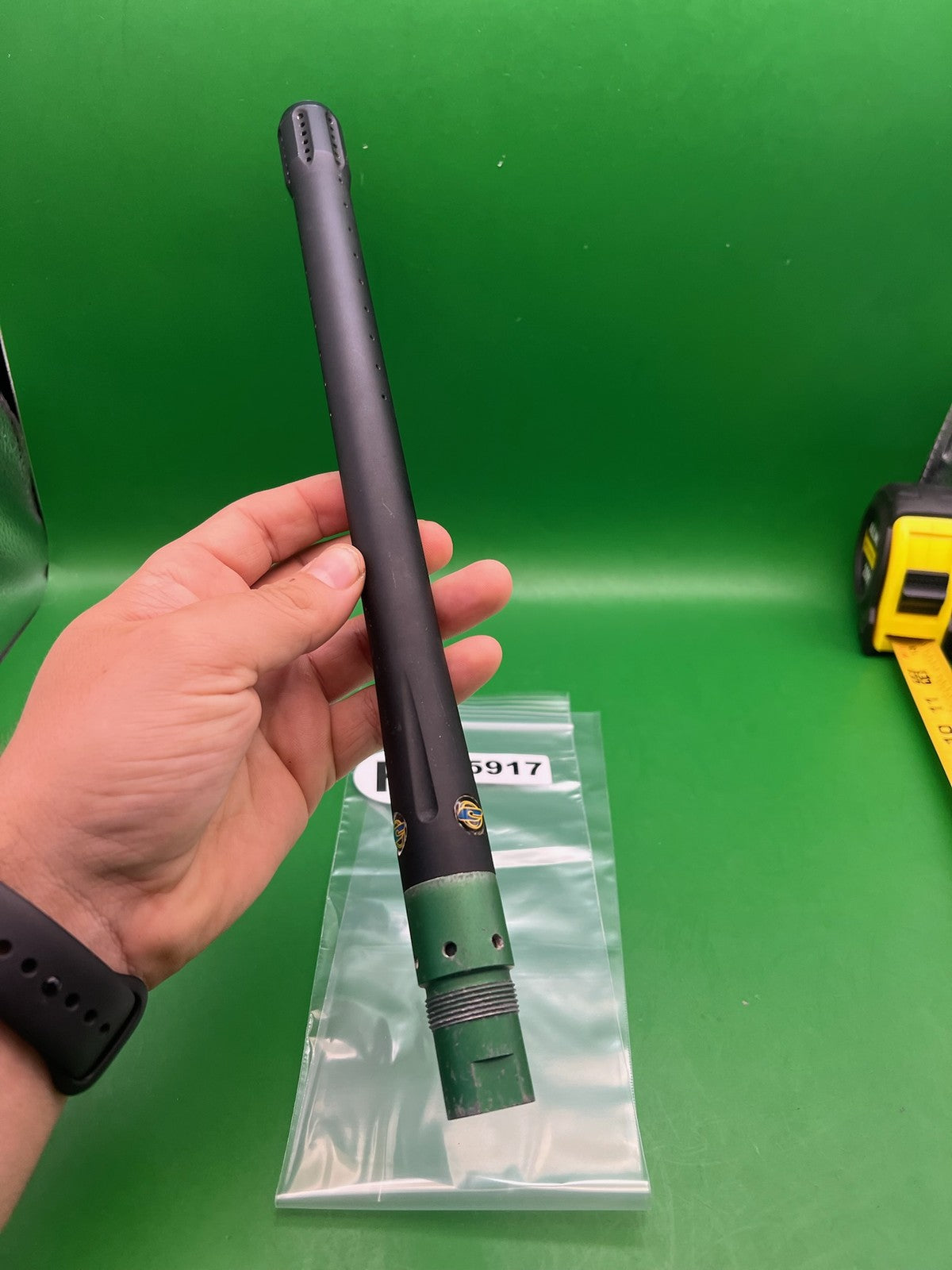 CCM Autococker Barrel  .687 Black Green - used paintball barrel - black/green