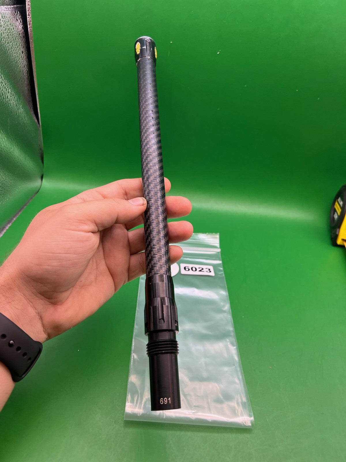 Stiffi Angel Carbon Fiber Barrel Back 14" - used paintball barrel back - black/carbon fiber