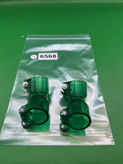 Pair of 2 Green Paintball Right Feed Elbows - used paintball feed elbow - transparent green