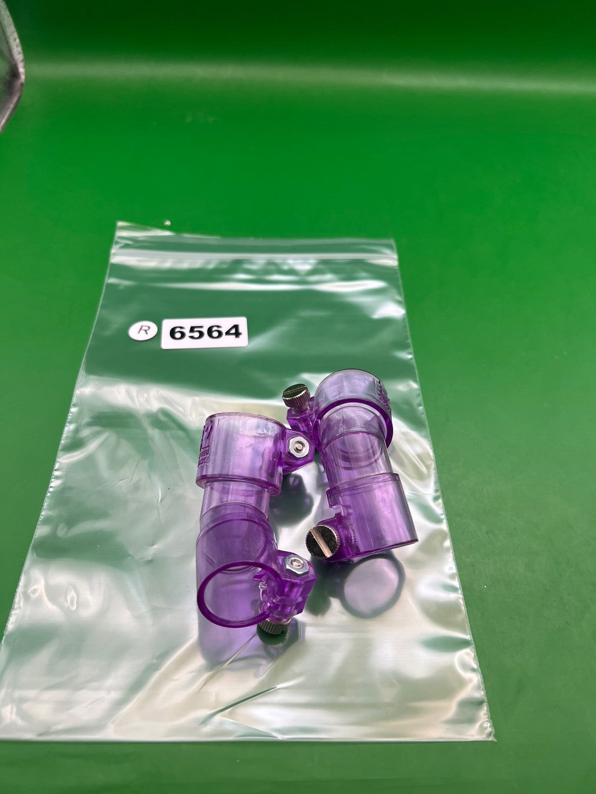 Pair of 2 Purple Paintball Right Feed Elbows - used paintball feed elbow - purple
