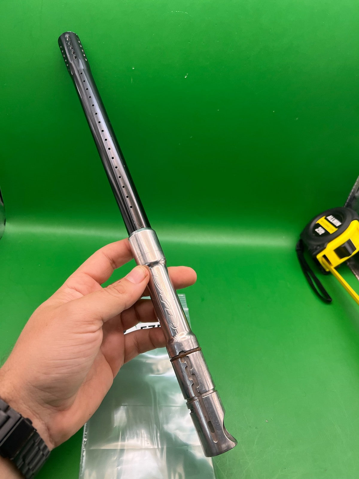 Automag .691 Black Silver Dye Broomstick - used paintball barrel - black/silver