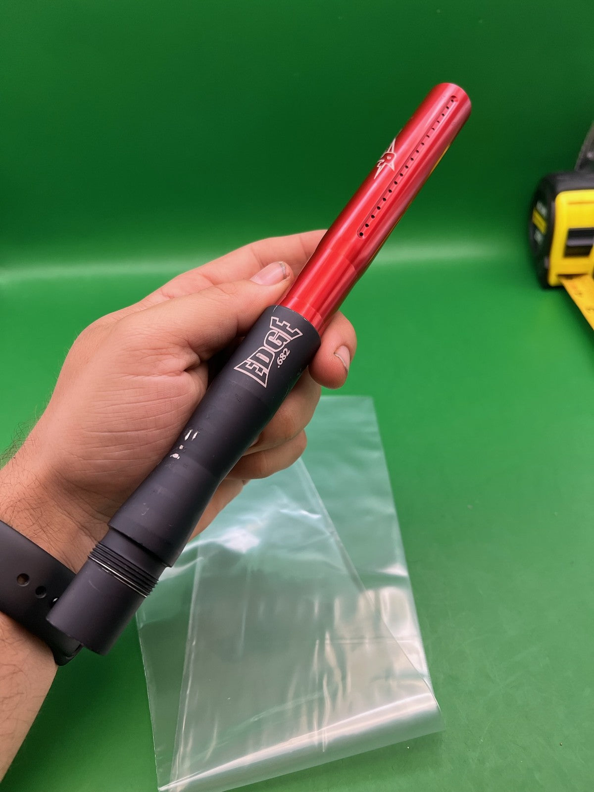 Autococker J&amp;J Edge Barrel .682 - used paintball barrel two-piece set - black/red anno