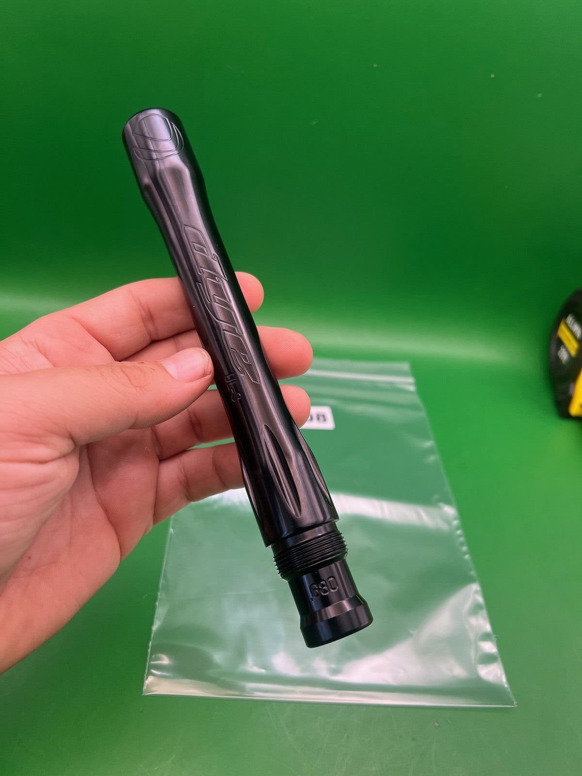 Dye UL-S Barrel Back 8" .680 Black - used paintball barrel back - black