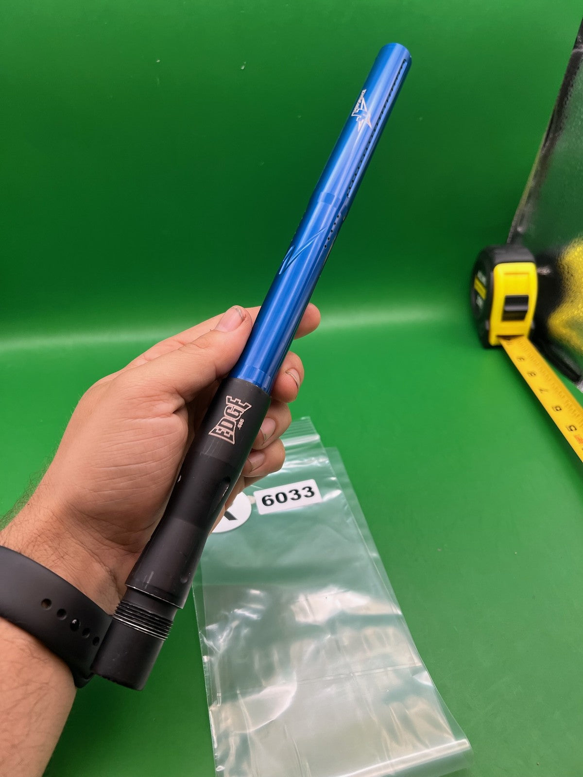 Autococker Edge Paintball Two-Piece Barrel Back Blue Black 12" .685 - used paintball barrel back - blue/black