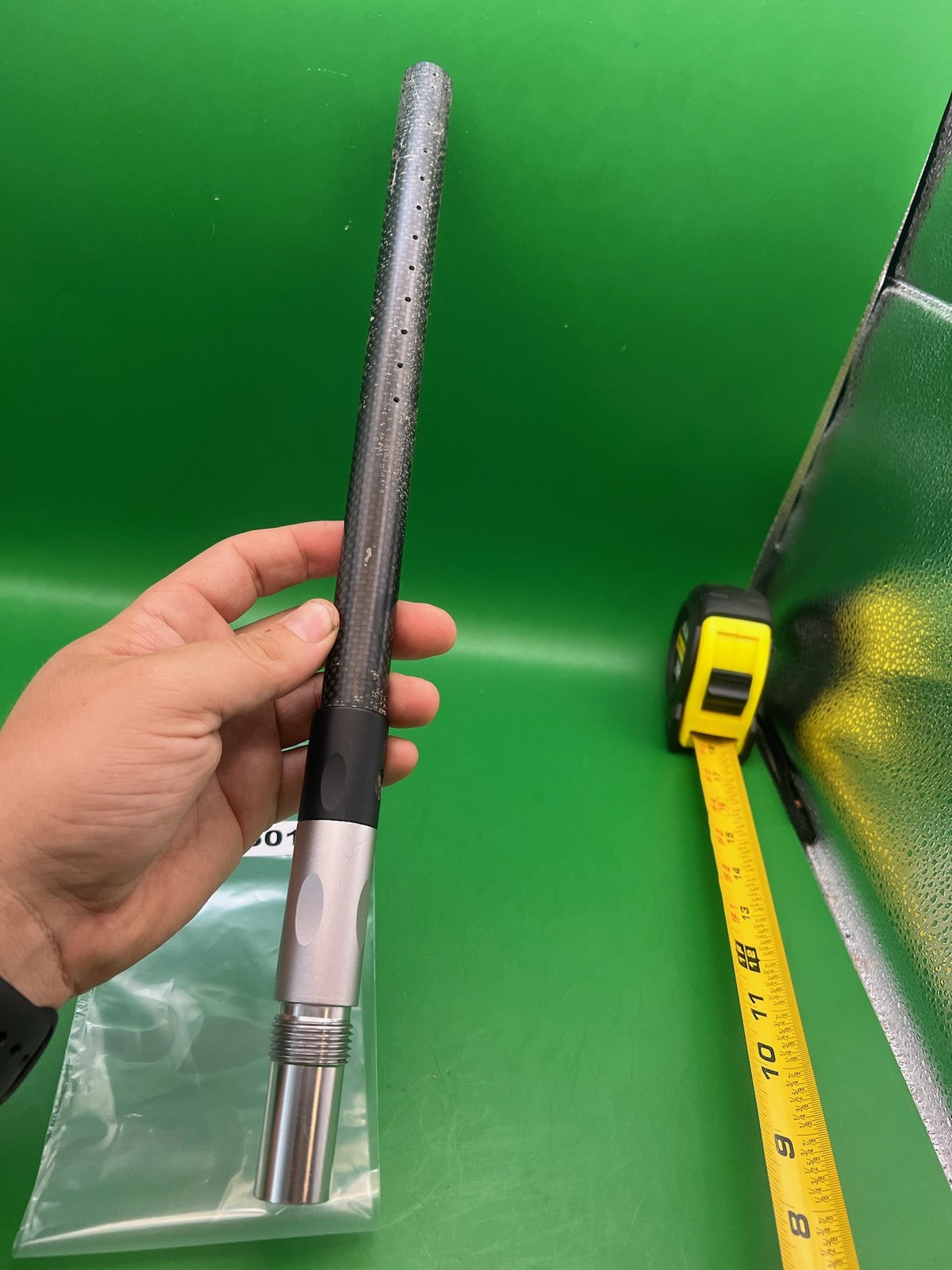 Angel Deadlywind Fibur Carbon Fiber Barrel Back 14" .689 AC - used paintball barrel back - black/silver
