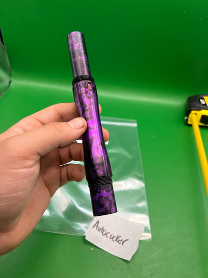 Autococker Two-Piece Barrel Purple Black Splash 8" - used paintball barrel two-piece set - purple black splash