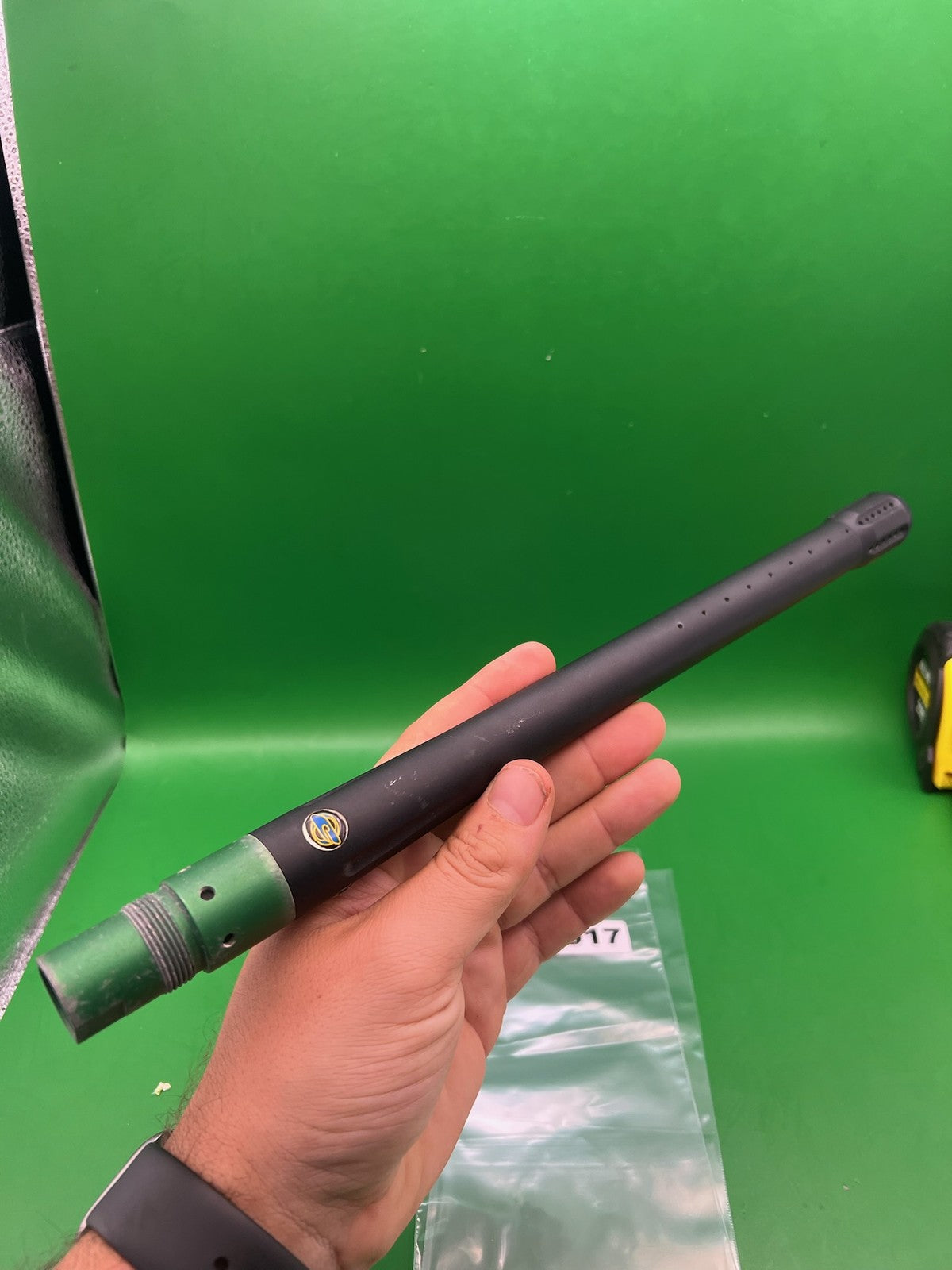 CCM Autococker Barrel  .687 Black Green - used paintball barrel - black/green