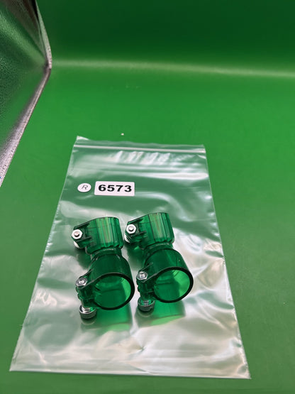 Green Paintball Elbows - x2 - used paintball feed elbow / neck elbow - transparent green