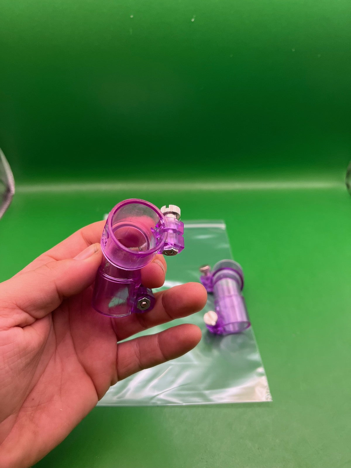 Pair of 2 Purple Paintball Right Feed Elbows - used paintball feed elbow - purple
