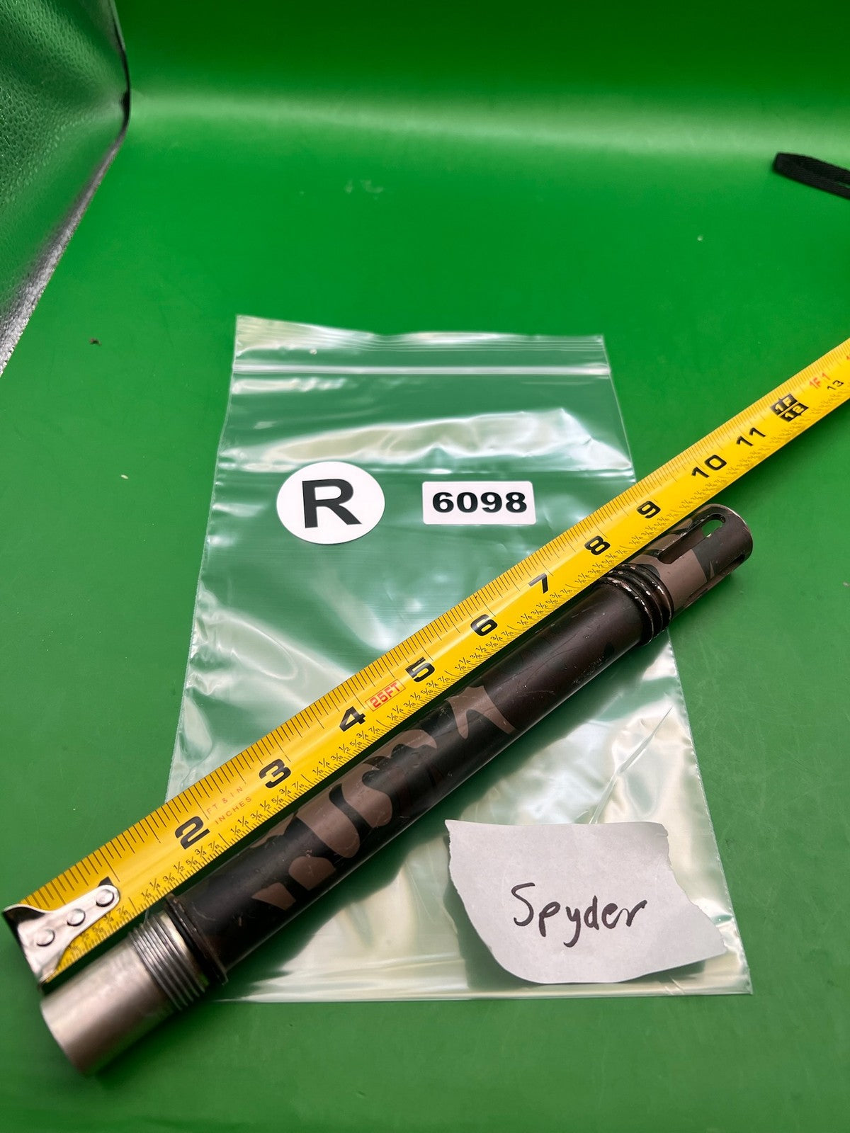 Spyder Barrel One-Piece Camo 12" .689 - used paintball barrel - black camo