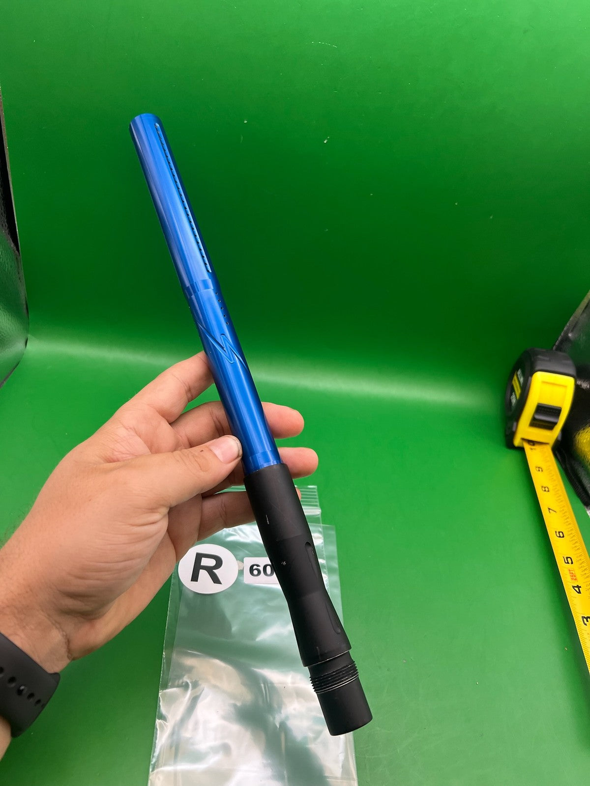 Autococker Edge Paintball Two-Piece Barrel Back Blue Black 12" .685 - used paintball barrel back - blue/black