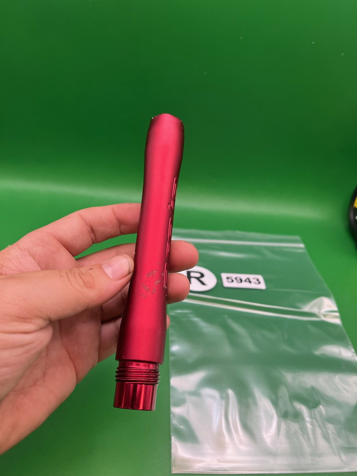 Ion Luxe Proto Barrel Back 8" .694 Red - used paintball barrel back - red anno