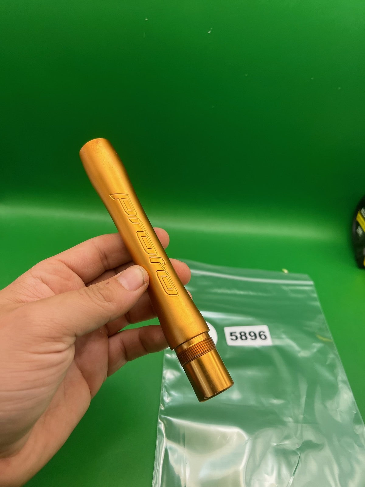 Autococker Proto Barrel Back Gold .688 bore - used paintball barrel back - gold anno