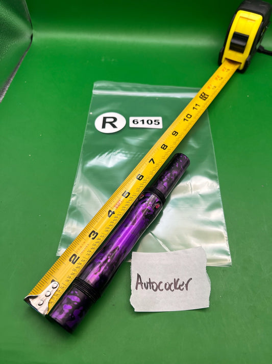 Autococker Two-Piece Barrel Purple Black Splash 8" - used paintball barrel two-piece set - purple black splash