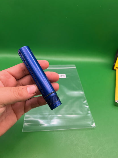 J&amp;J Performance Barrel Back Blue Autococker 4.5" - used paintball barrel back - blue anno