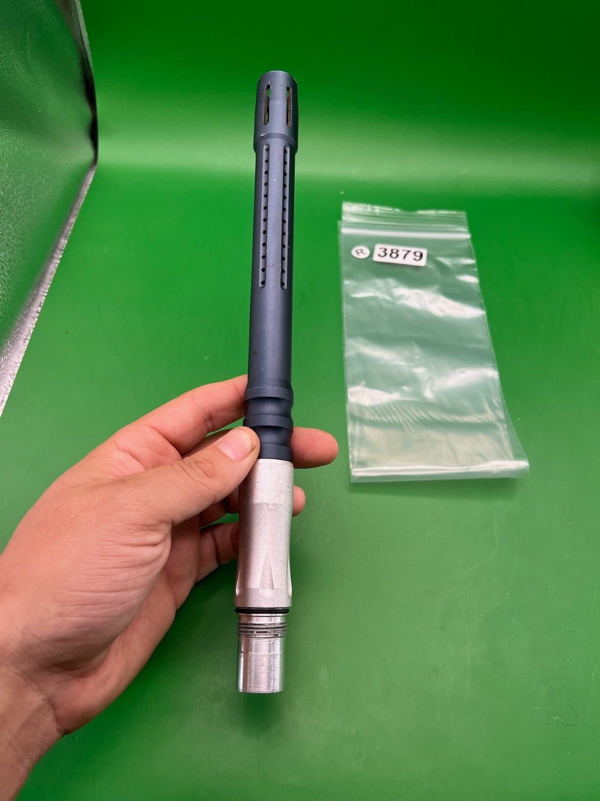 Paintball Barrel – Autococker Thread – .689 Bore – Two-Piece – Black/Silver