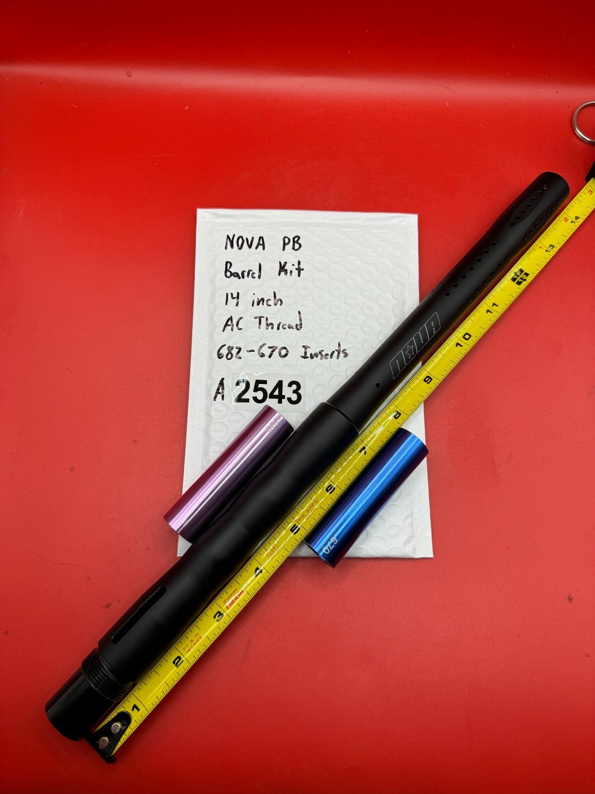 NOVA PB Barrel Kit 14 inch AC Thread 682-670 Inserts - used paintball barrel kit - black / purple / blue