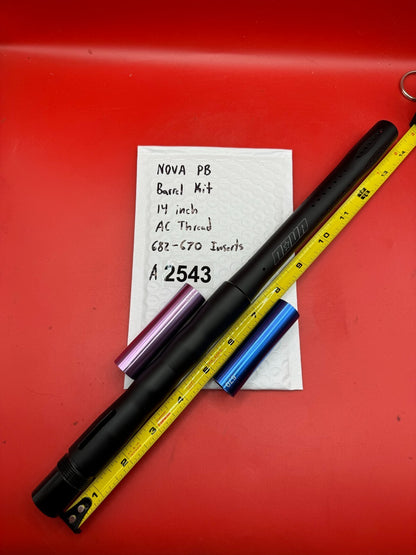 NOVA PB Barrel Kit 14 inch AC Thread 682-670 Inserts - used paintball barrel kit - black / purple / blue