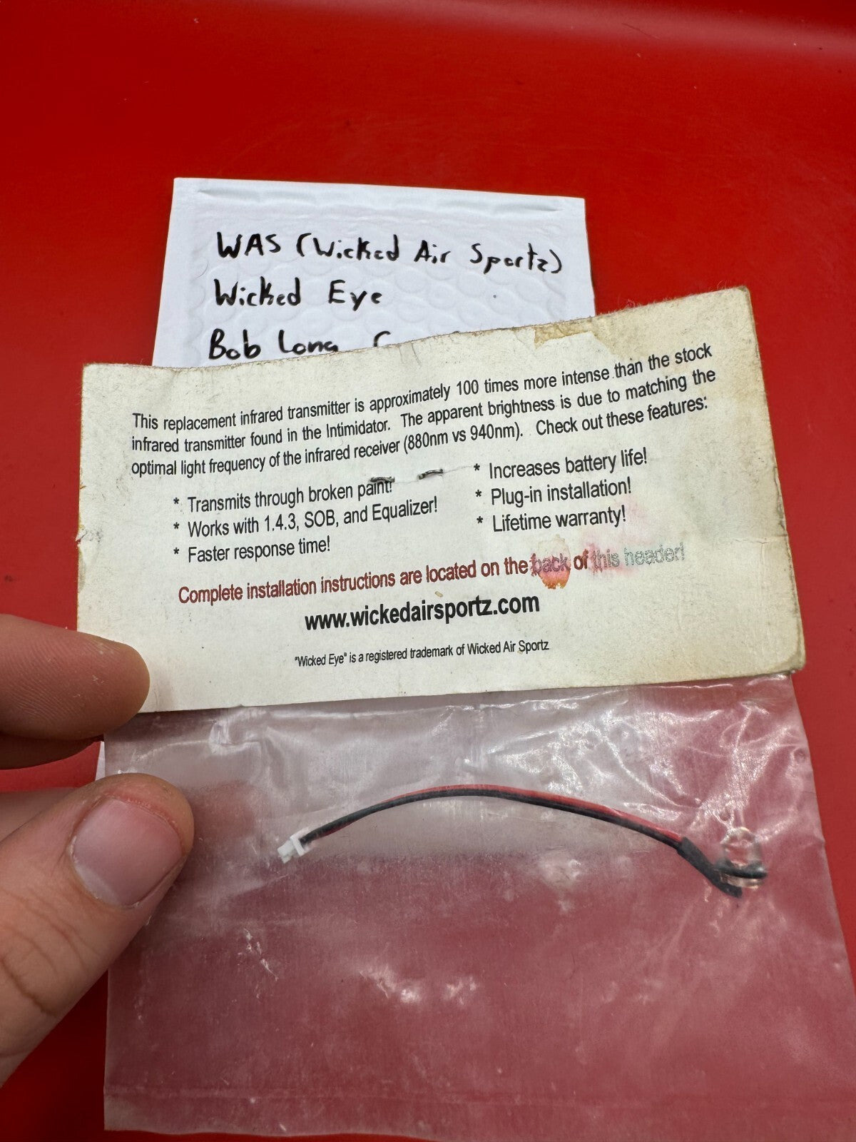 WAS (Wicked Air Sportz) Wicked Eye Bob Long Gen 1-3 Intimidator Eye - used paintball eye (infrared transmitter) - black/red