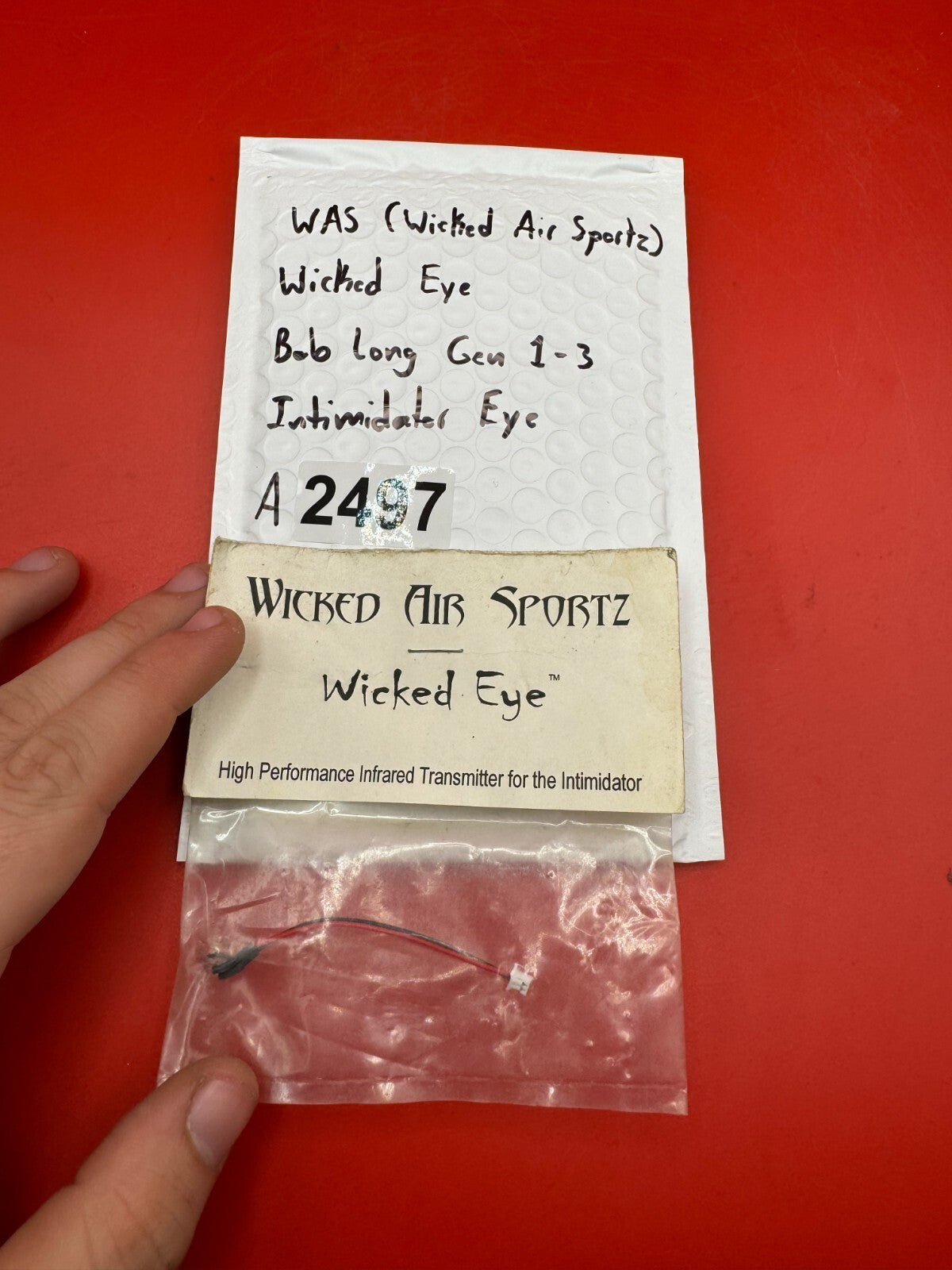 WAS (Wicked Air Sportz) Wicked Eye Bob Long Gen 1-3 Intimidator Eye - used paintball eye (ir transmitter) - black/red