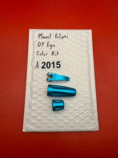 Planet Eclipse 07 Ego Color Kit - used paintball color kit (trigger, lpr cap, asa thumb screw) - teal anno