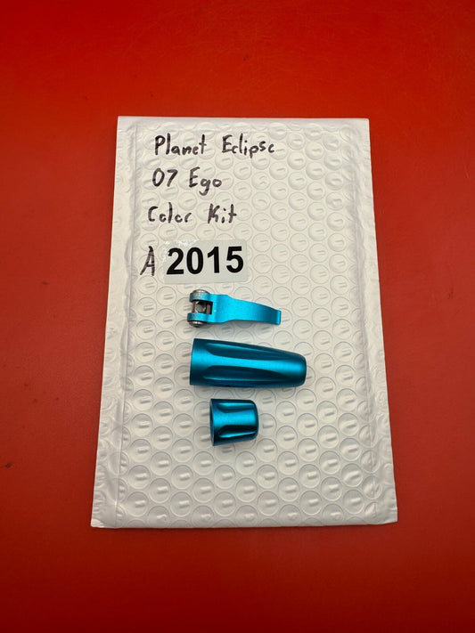 Planet Eclipse 07 Ego Color Kit - used paintball color kit (trigger, lpr cap, asa thumb screw) - teal anno