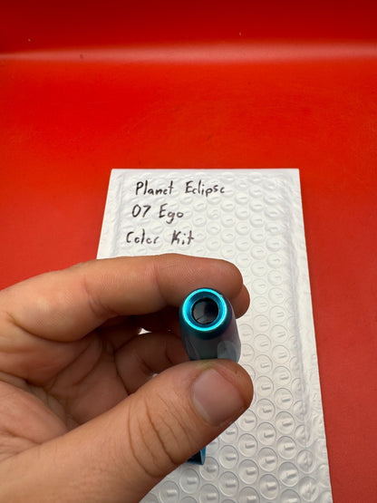 Planet Eclipse 07 Ego Color Kit - used paintball color kit (trigger, lpr cap, asa thumb screw) - teal anno