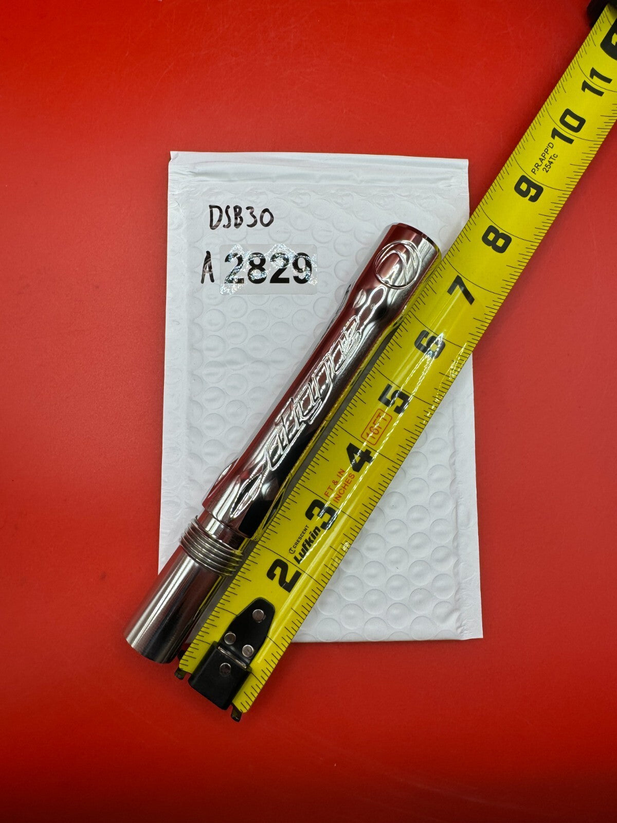 Dye SS Angel Threaded .688 Paintball Barrel Back - used paintball barrel back - silver/chrome