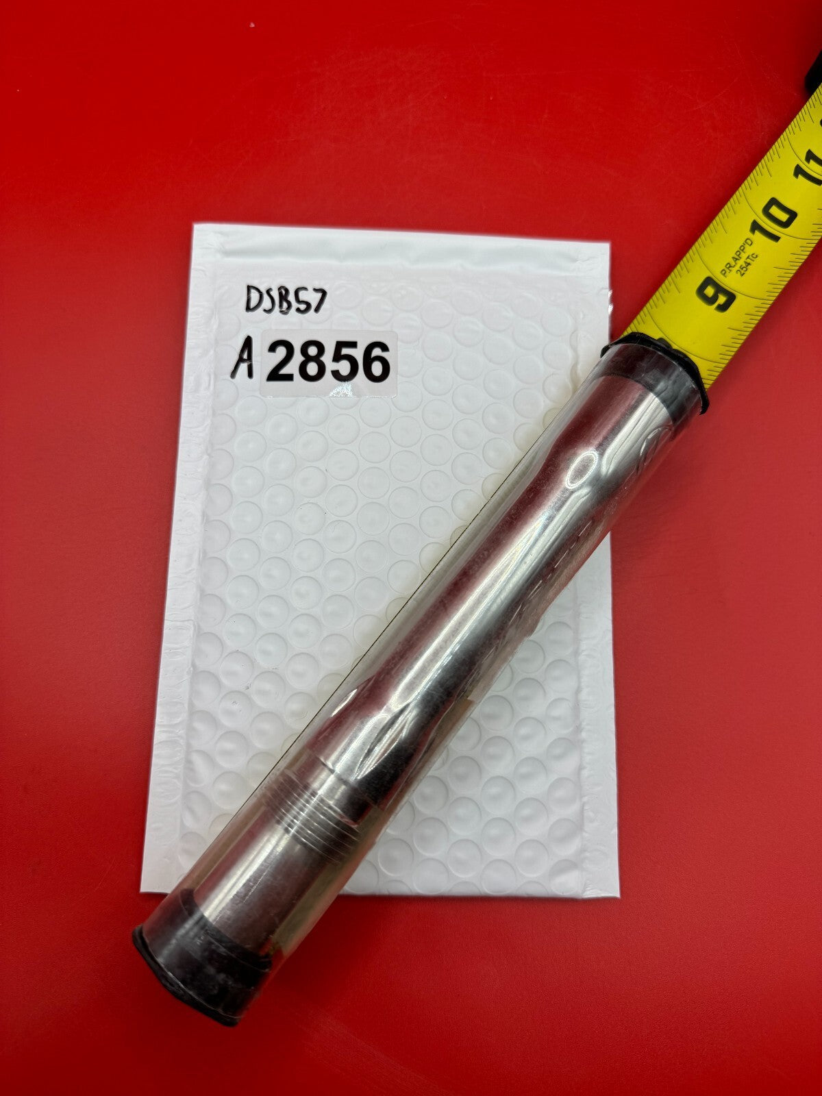Dye SS Angel Threaded .688 Paintball Barrel Back - used paintball barrel back - silver/red anno